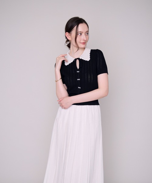 MISCH MASCH(ミッシュマッシュ)の「2026春夏新作 一部店舗限定 透かし編み配色襟ニット(ニット/セーター・レディース・ブラック/ホワイト・フリ-)」の22枚目の写真