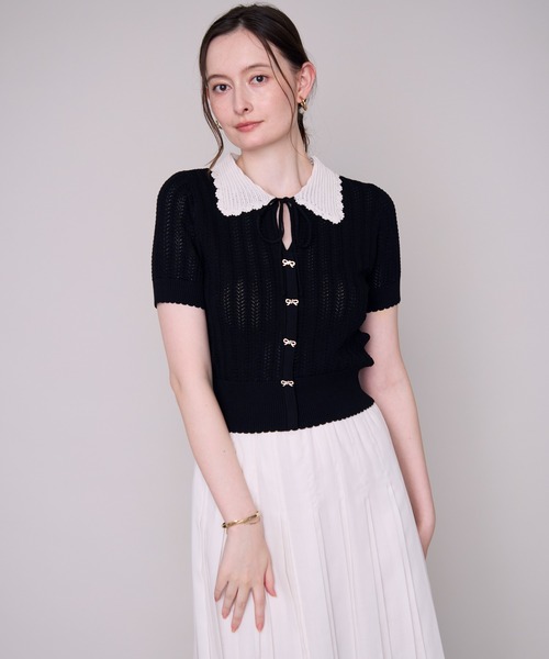MISCH MASCH(ミッシュマッシュ)の「2026春夏新作 一部店舗限定 透かし編み配色襟ニット(ニット/セーター・レディース・ブラック/ホワイト・フリ-)」の19枚目の写真