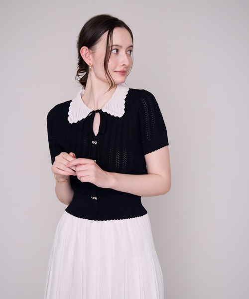 MISCH MASCH(ミッシュマッシュ)の「2026春夏新作 一部店舗限定 透かし編み配色襟ニット(ニット/セーター・レディース・ブラック/ホワイト・フリ-)」の18枚目の写真