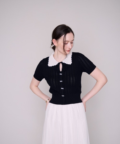MISCH MASCH(ミッシュマッシュ)の「2026春夏新作 一部店舗限定 透かし編み配色襟ニット(ニット/セーター・レディース・ブラック/ホワイト・フリ-)」の21枚目の写真