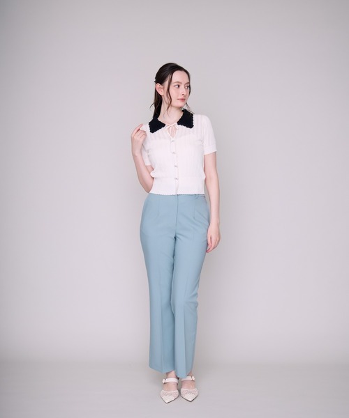 MISCH MASCH(ミッシュマッシュ)の「2026春夏新作 一部店舗限定 透かし編み配色襟ニット(ニット/セーター・レディース・ブラック/ホワイト・フリ-)」の11枚目の写真