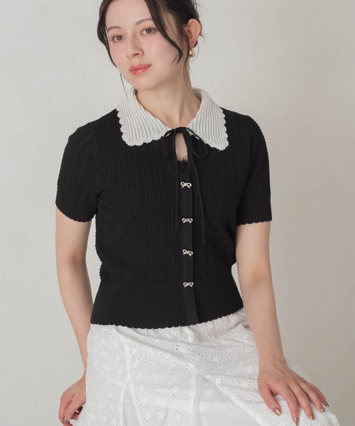 MISCH MASCH(ミッシュマッシュ)の「2026春夏新作 一部店舗限定 透かし編み配色襟ニット(ニット/セーター・レディース・ブラック/ホワイト・フリ-)」の15枚目の写真