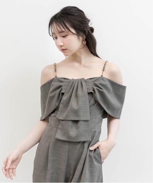 RANDA（ランダ）の「2WAYストラップリボンオールインワン（サロペット/オーバーオール・レディース・グレイッシュベージュ/ネイビー/チェック・0/1）」の17枚目の写真