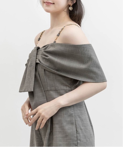 RANDA（ランダ）の「2WAYストラップリボンオールインワン（サロペット/オーバーオール・レディース・グレイッシュベージュ/ネイビー/チェック・0/1）」の18枚目の写真