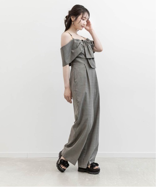 RANDA（ランダ）の「2WAYストラップリボンオールインワン（サロペット/オーバーオール・レディース・グレイッシュベージュ/ネイビー/チェック・0/1）」の22枚目の写真