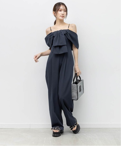 RANDA（ランダ）の「2WAYストラップリボンオールインワン（サロペット/オーバーオール・レディース・グレイッシュベージュ/ネイビー/チェック・0/1）」の8枚目の写真