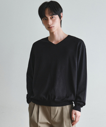 ウォッシャブルミニマルVネックニット_BLACK(WC26-KN20)