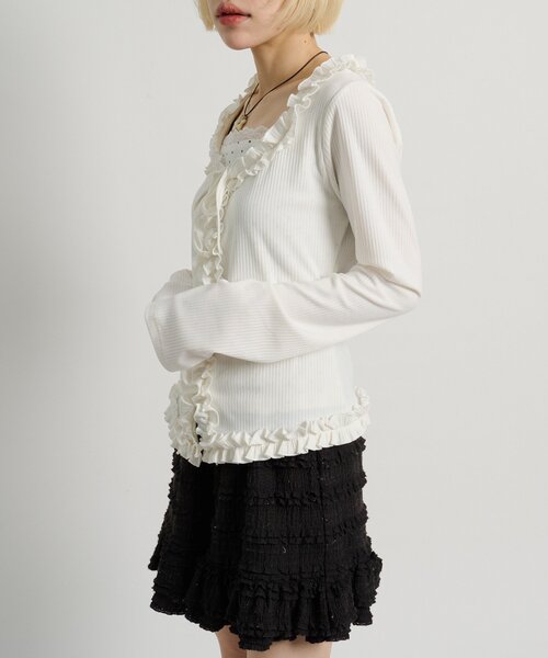 w closet（ダブルクローゼット）の「ドットレイヤードフリルカーディガン（Tシャツ/カットソー・レディース・オフホワイト/ブルー/ピンク/グレー・FREE）」の9枚目の写真