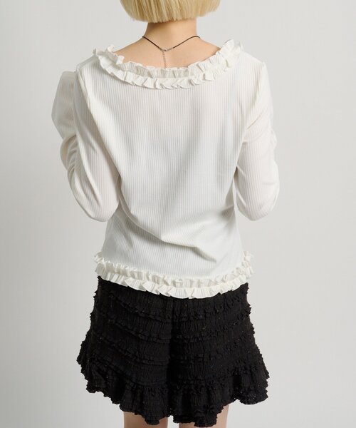 w closet（ダブルクローゼット）の「ドットレイヤードフリルカーディガン（Tシャツ/カットソー・レディース・オフホワイト/ブルー/ピンク/グレー・FREE）」の10枚目の写真