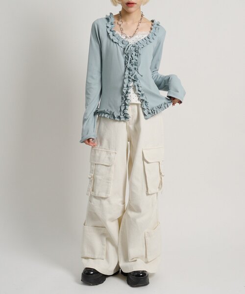 w closet（ダブルクローゼット）の「ドットレイヤードフリルカーディガン（Tシャツ/カットソー・レディース・オフホワイト/ブルー/ピンク/グレー・FREE）」の21枚目の写真