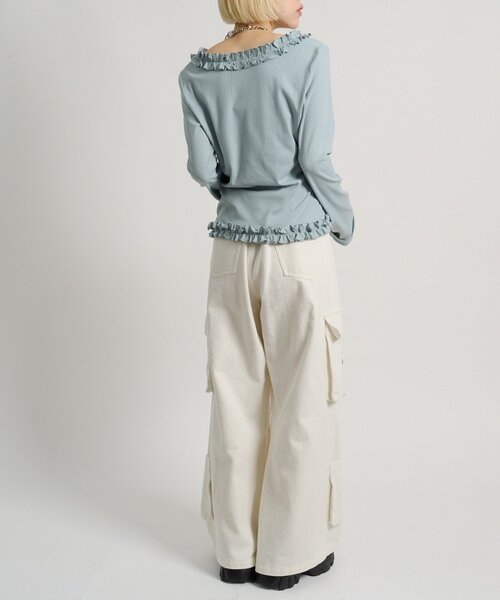 w closet（ダブルクローゼット）の「ドットレイヤードフリルカーディガン（Tシャツ/カットソー・レディース・オフホワイト/ブルー/ピンク/グレー・FREE）」の14枚目の写真