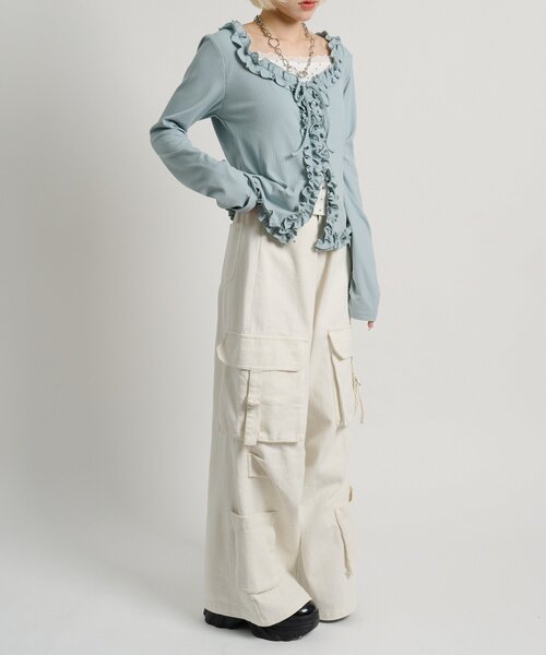 w closet（ダブルクローゼット）の「ドットレイヤードフリルカーディガン（Tシャツ/カットソー・レディース・オフホワイト/ブルー/ピンク/グレー・FREE）」の15枚目の写真