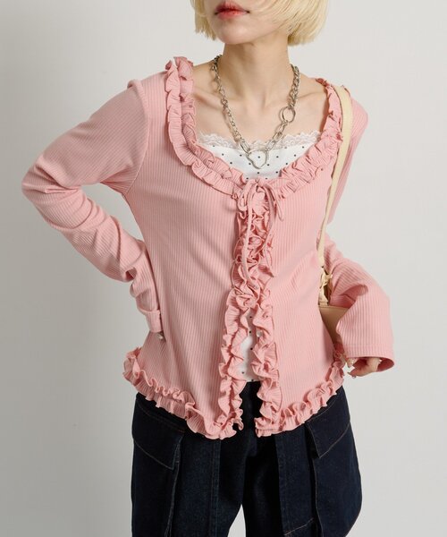 w closet（ダブルクローゼット）の「ドットレイヤードフリルカーディガン（Tシャツ/カットソー・レディース・オフホワイト/ブルー/ピンク/グレー・FREE）」の16枚目の写真