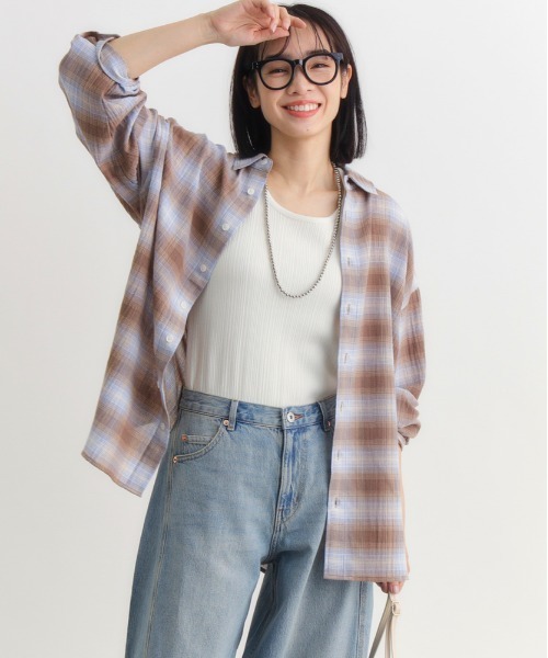 Right-on（ライトオン）の「【HONEYSUCKLE ROSE】チェックビッグシャツ（シャツ/ブラウス・レディース・ブラック/ベージュ/ブラウン・M/L/S）」の15枚目の写真