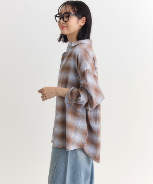 Right-on（ライトオン）の「【HONEYSUCKLE ROSE】チェックビッグシャツ（シャツ/ブラウス・レディース・ブラック/ベージュ/ブラウン・M/L/S）」の16枚目の写真