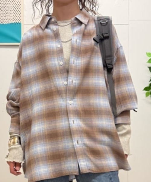 Right-on（ライトオン）の「HONEYSUCKLE ROSE(ハニーサックルローズ)チェックビッグシャツ（シャツ/ブラウス・レディース・ブラック/ベージュ/ブラウン・M/L/S）」の5枚目の写真