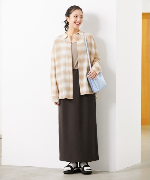 Right-on（ライトオン）の「HONEYSUCKLE ROSE(ハニーサックルローズ)チェックビッグシャツ（シャツ/ブラウス・レディース・ブラック/ベージュ/ブラウン・M/L/S）」の9枚目の写真