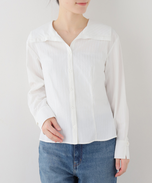 La TOTALITE(ラトータリテ)の「【洗える】ビックカラーブラウス(シャツ/ブラウス・レディース・ホワイト/スカイブルー・FREE)」の1枚目の写真