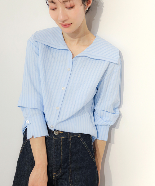 La TOTALITE(ラトータリテ)の「【洗える】ビックカラーブラウス(シャツ/ブラウス・レディース・ホワイト/スカイブルー・FREE)」の2枚目の写真