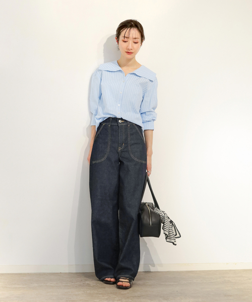 La TOTALITE(ラトータリテ)の「【洗える】ビックカラーブラウス(シャツ/ブラウス・レディース・ホワイト/スカイブルー・FREE)」の3枚目の写真