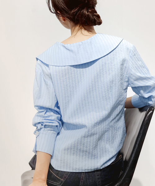 La TOTALITE(ラトータリテ)の「【洗える】ビックカラーブラウス(シャツ/ブラウス・レディース・ホワイト/スカイブルー・FREE)」の5枚目の写真