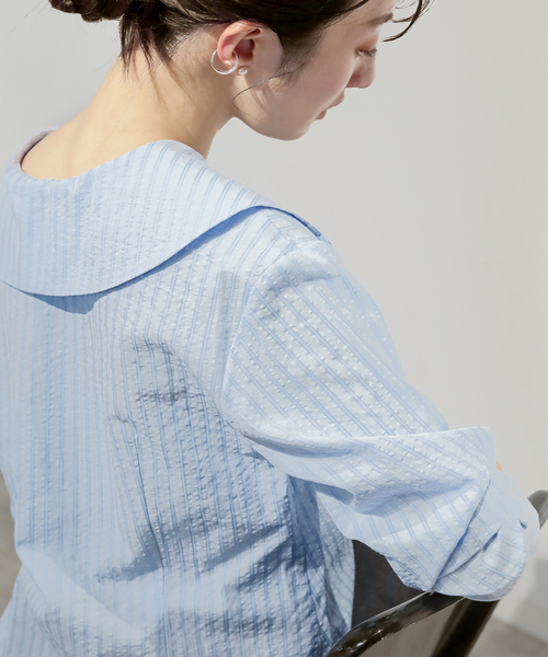 La TOTALITE(ラトータリテ)の「【洗える】ビックカラーブラウス(シャツ/ブラウス・レディース・ホワイト/スカイブルー・FREE)」の6枚目の写真