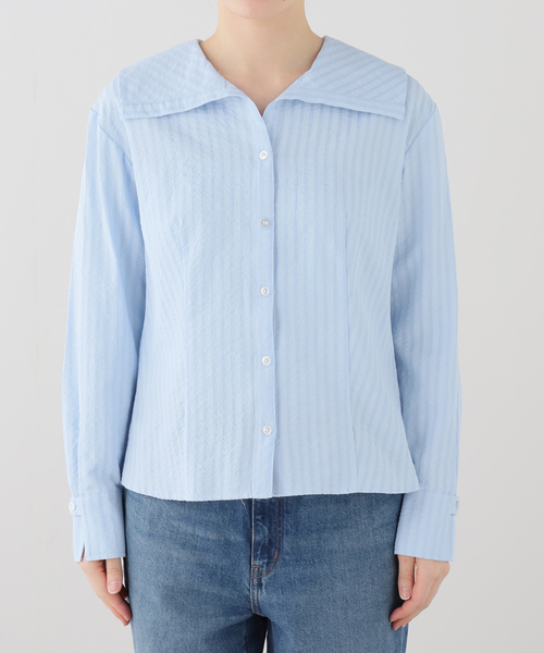 La TOTALITE(ラトータリテ)の「【洗える】ビックカラーブラウス(シャツ/ブラウス・レディース・ホワイト/スカイブルー・FREE)」の8枚目の写真