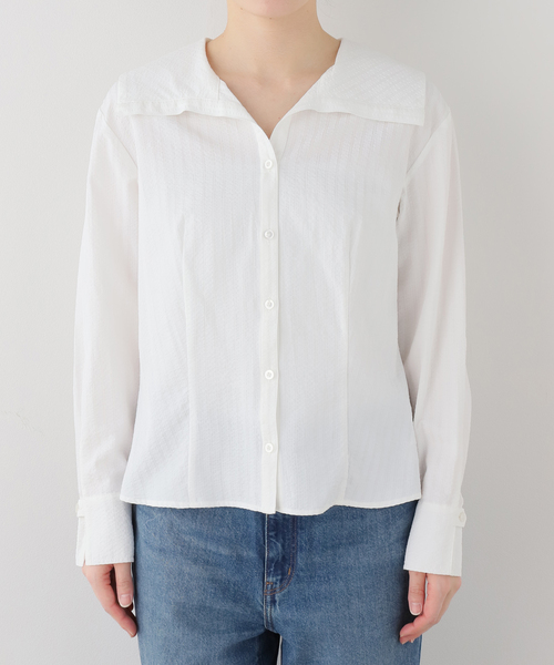 La TOTALITE(ラトータリテ)の「【洗える】ビックカラーブラウス(シャツ/ブラウス・レディース・ホワイト/スカイブルー・FREE)」の14枚目の写真