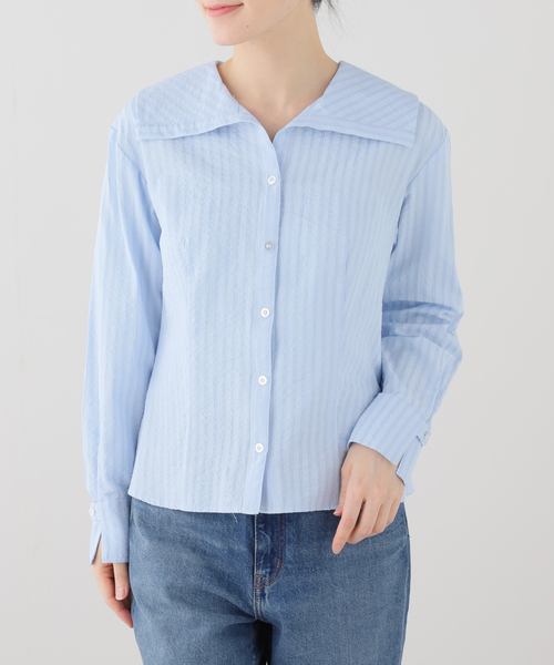 La TOTALITE(ラトータリテ)の「【洗える】ビックカラーブラウス(シャツ/ブラウス・レディース・ホワイト/スカイブルー・FREE)」の16枚目の写真