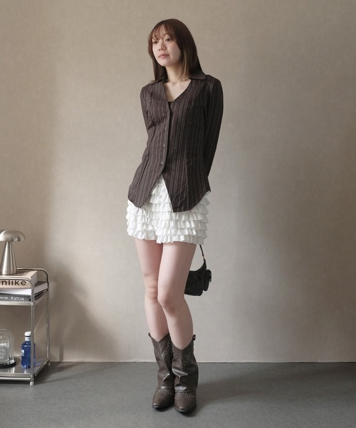 LAFFMO(ラフモ)の「ティアードフリルショートパンツ(その他パンツ・レディース・ホワイト/ブラック・F)」の11枚目の写真