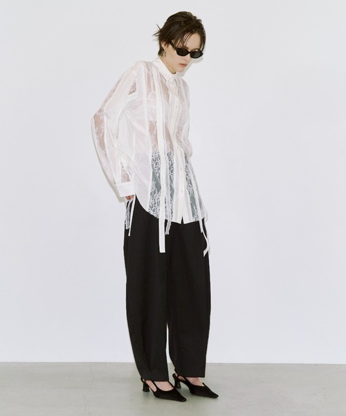 JOSE MOON(ジョゼムーン)の「VERTICAL LACE SHIRT/ヴァーティカルレースシャツ(シャツ/ブラウス・レディース・ブラック/ホワイト・FREE)」の9枚目の写真