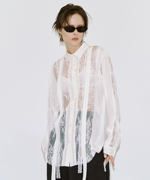 JOSE MOON(ジョゼムーン)の「VERTICAL LACE SHIRT/ヴァーティカルレースシャツ(シャツ/ブラウス・レディース・ブラック/ホワイト・FREE)」の3枚目の写真