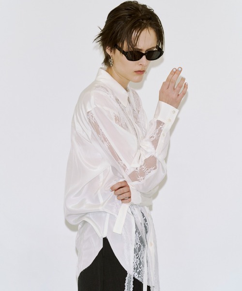 JOSE MOON(ジョゼムーン)の「VERTICAL LACE SHIRT/ヴァーティカルレースシャツ(シャツ/ブラウス・レディース・ブラック/ホワイト・FREE)」の5枚目の写真