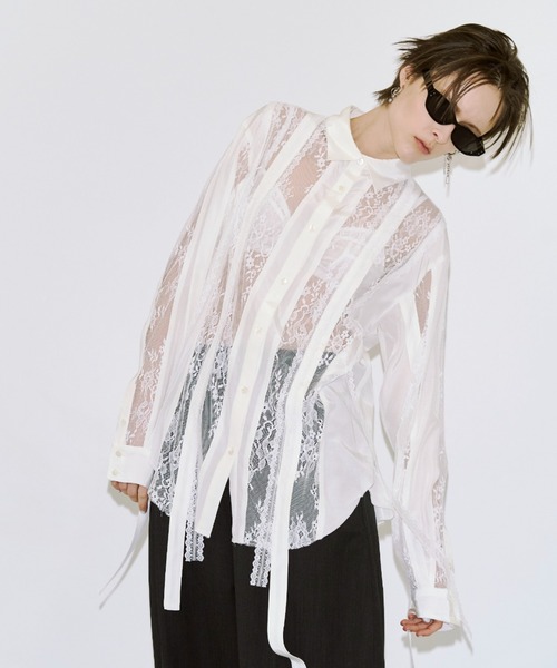 JOSE MOON(ジョゼムーン)の「VERTICAL LACE SHIRT/ヴァーティカルレースシャツ(シャツ/ブラウス・レディース・ブラック/ホワイト・FREE)」の10枚目の写真