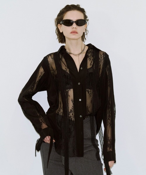 JOSE MOON(ジョゼムーン)の「VERTICAL LACE SHIRT/ヴァーティカルレースシャツ(シャツ/ブラウス・レディース・ブラック/ホワイト・FREE)」の18枚目の写真