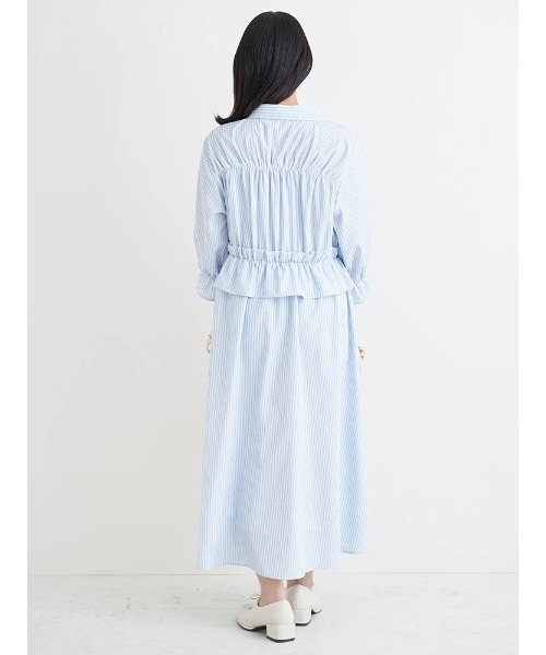 Re-J&SUPURE(リジェイアンドスプル)の「【大きいサイズ】フリル×リボンシャツワンピース(無地・ストライプ)(ワンピース・レディース・ネイビー/A・XXXX-LARGE/XXX-LARGE/XX-LARGE)」の7枚目の写真