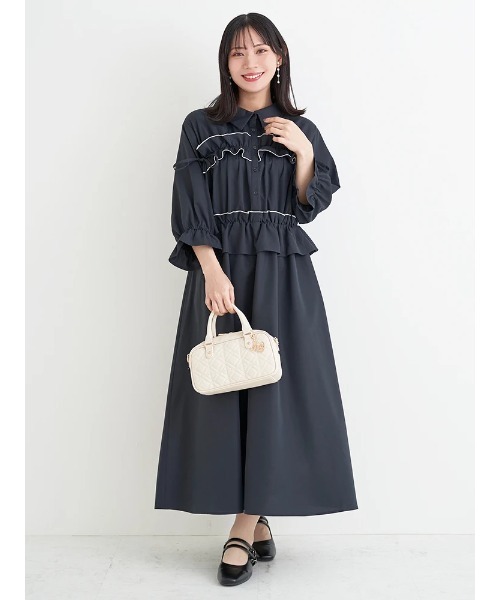 Re-J&SUPURE(リジェイアンドスプル)の「【大きいサイズ】フリル×リボンシャツワンピース(無地・ストライプ)(ワンピース・レディース・ネイビー/A・XXXX-LARGE/XXX-LARGE/XX-LARGE)」の9枚目の写真