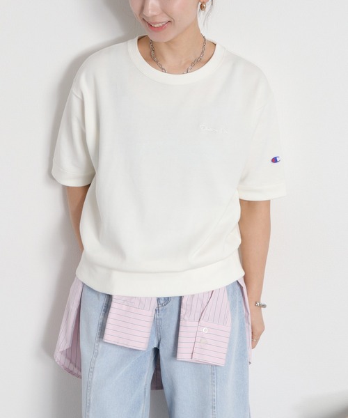 Champion(チャンピオン)の「【Champion】SHORT SLEEVE CREW NECK SWEAT(Tシャツ/カットソー・レディース・アッシュグレー/ネイビー/オフホワイト・L)」の2枚目の写真