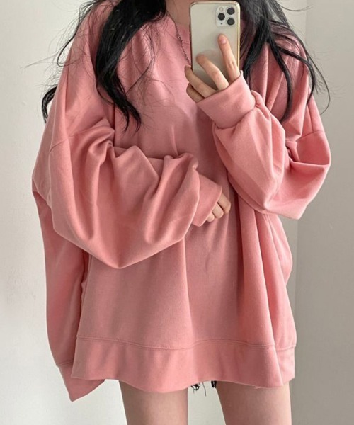 mielu(ミエル)の「ゆるオーバースウェット(スウェット・レディース・ピンク/ブルー/グレー・MEDIUM/LARGE)」の3枚目の写真