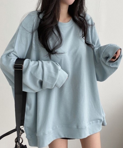 mielu(ミエル)の「ゆるオーバースウェット(スウェット・レディース・ピンク/ブルー/グレー・MEDIUM/LARGE)」の2枚目の写真