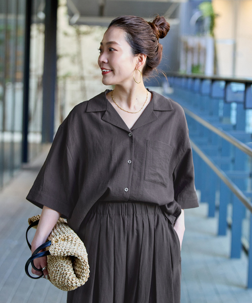 B.C STOCK(ベーセーストック)の「《2点セット》ウォッシャブル / 撥水 / add Function シャツ+パンツ(つなぎ/オールインワン・レディース・ベージュ/スミクロ・FREE)」の7枚目の写真