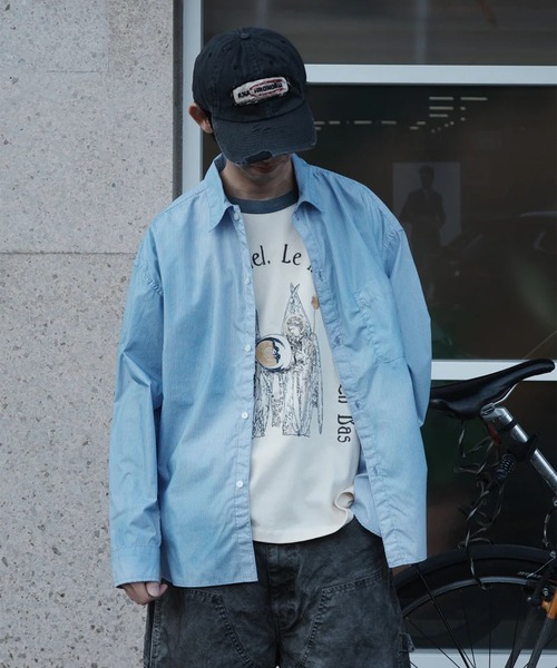 Anachronorm（アナクロノーム）の「【ANACHRONORM】HAND-SPRAYED STRIPE SHIRTS（シャツ/ブラウス・メンズ・ホワイト/ブルー・2）」の20枚目の写真