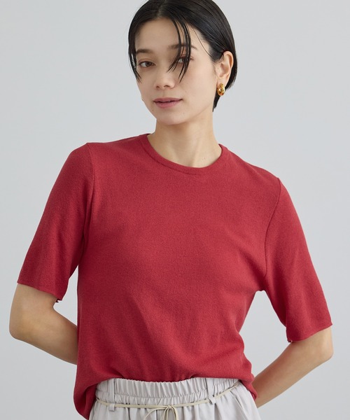 SALON adam et rope'(サロン アダム エ ロペ)の「LOTUS アームカバーTシャツ(Tシャツ/カットソー・レディース・ブラウン/レッド/オフホワイト・FREE)」の1枚目の写真