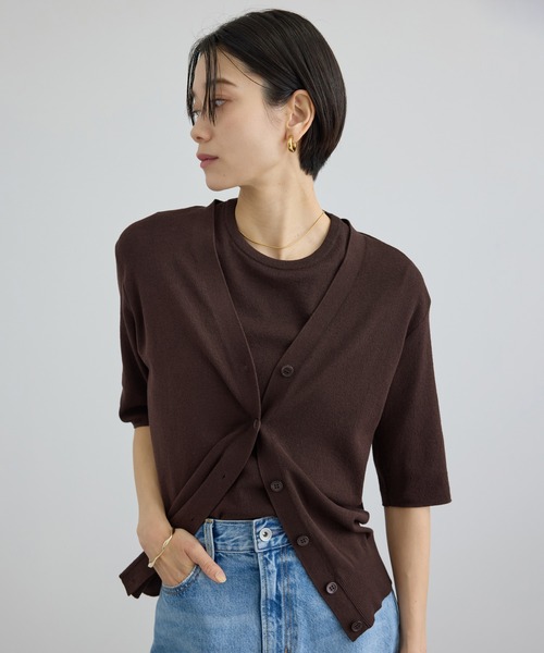 SALON adam et rope'(サロン アダム エ ロペ)の「LOTUS アームカバーTシャツ(Tシャツ/カットソー・レディース・ブラウン/レッド/オフホワイト・FREE)」の7枚目の写真