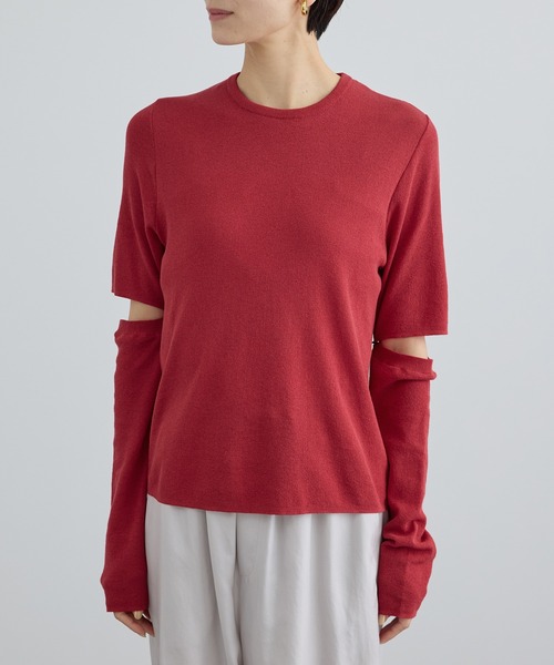 SALON adam et rope'(サロン アダム エ ロペ)の「LOTUS アームカバーTシャツ(Tシャツ/カットソー・レディース・ブラウン/レッド/オフホワイト・FREE)」の12枚目の写真