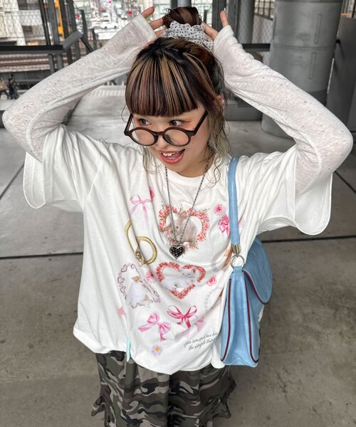 CIAOPANIC（チャオパニック）の「わんにゃんぴょんBIGTee（Tシャツ/カットソー・レディース・ホワイト系その他2/ホワイト系その他・ONE SIZE）」の8枚目の写真