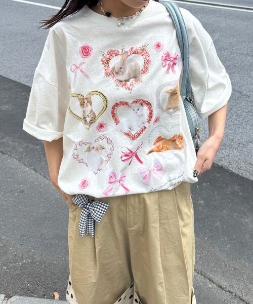 CIAOPANIC（チャオパニック）の「わんにゃんぴょんBIGTee（Tシャツ/カットソー・レディース・ホワイト系その他2/ホワイト系その他・ONE SIZE）」の5枚目の写真
