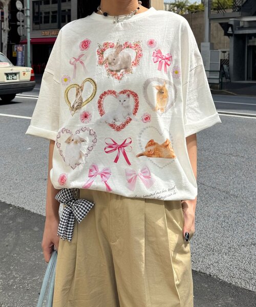 CIAOPANIC（チャオパニック）の「わんにゃんぴょんBIGTee（Tシャツ/カットソー・レディース・ホワイト系その他2/ホワイト系その他・ONE SIZE）」の4枚目の写真