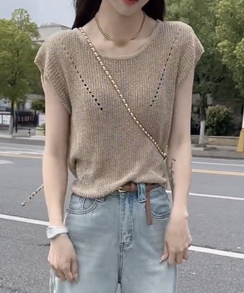 SallyLunn(サリーラン)の「透かし編みサマーニットトップス(ニット/セーター・レディース・ホワイト/ブラック/ベージュ・FREE)」の8枚目の写真