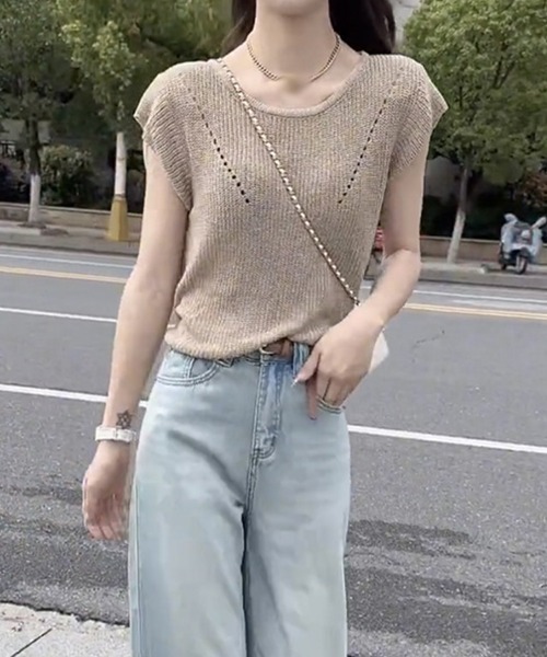 SallyLunn(サリーラン)の「透かし編みサマーニットトップス(ニット/セーター・レディース・ホワイト/ブラック/ベージュ・FREE)」の9枚目の写真